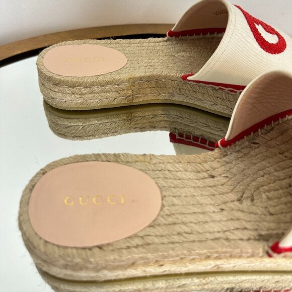 GUCCI Pilar Interlocking G Embroidered Canvas Espadrille Slide Sandal (Women) - Picture 7 of 11
